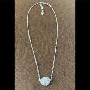 BROOKS BROTHERS 346 Silver Tone Pave Pendant Necklace